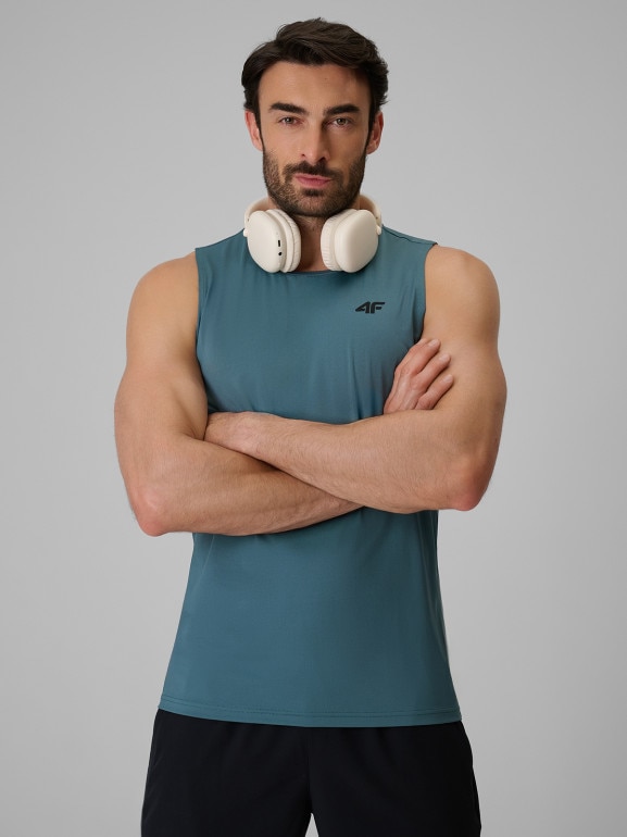 Męska koszulka treningowa bez rękawów 4F 4FRSS26TFSLM1109 - turkusowa