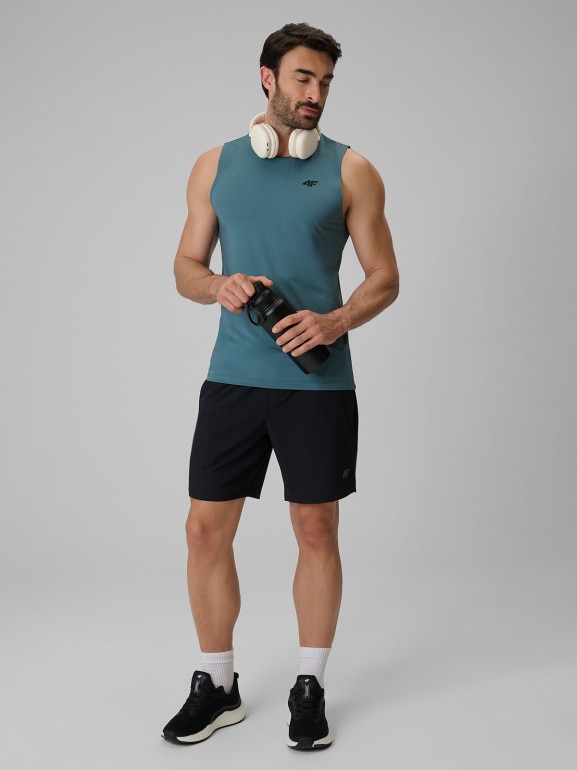 Męska koszulka treningowa bez rękawów 4F 4FRSS26TFSLM1109 - turkusowa