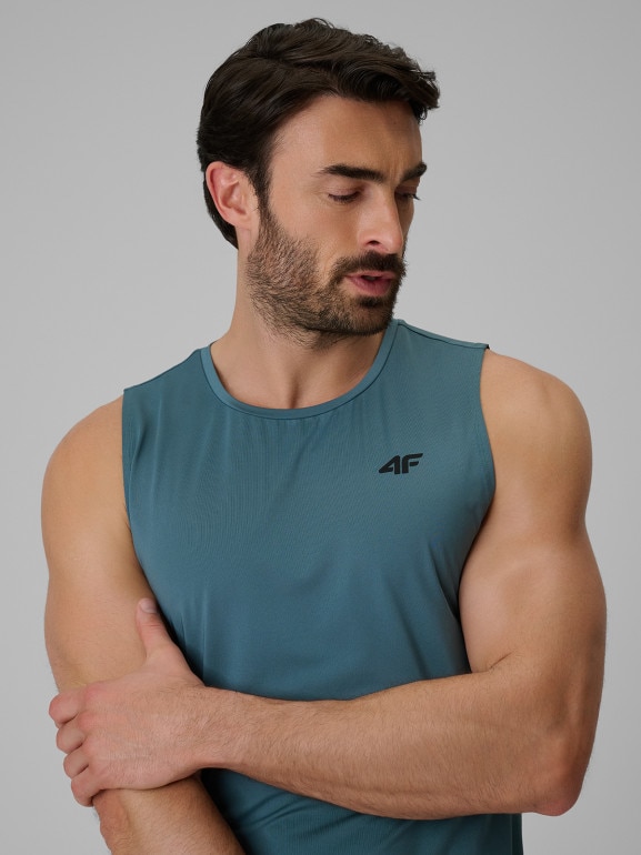 Męska koszulka treningowa bez rękawów 4F 4FRSS26TFSLM1109 - turkusowa