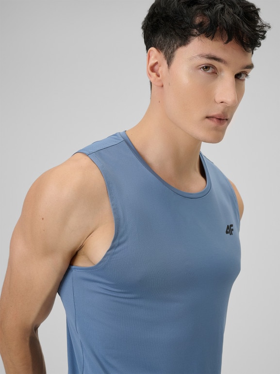 Męska koszulka treningowa bez rękawów 4F 4FWSS26TFSLM0744 - denim