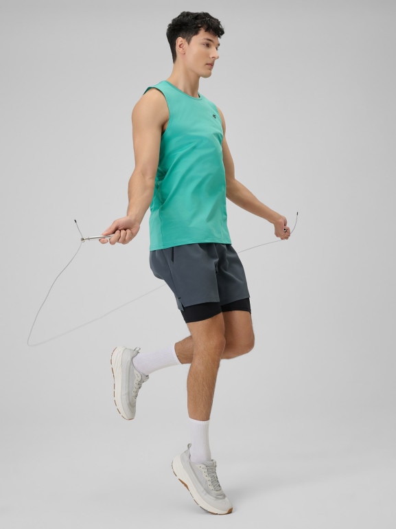 Męska koszulka treningowa bez rękawów 4F 4FWSS26TFSLM0744 - miętowa