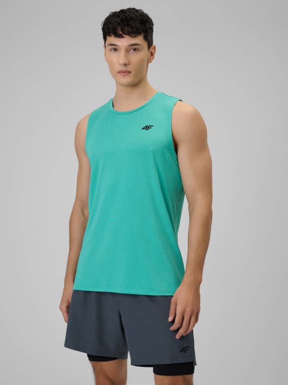 Męska koszulka treningowa bez rękawów 4F 4FWSS26TFSLM0744 - miętowa