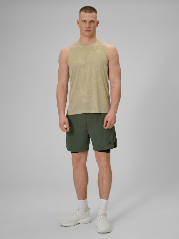 Męska koszulka treningowa bez rękawów 4F 4FWSS26TFSLM0877 - beżowa