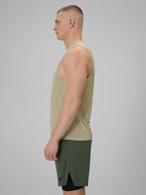 Męska koszulka treningowa bez rękawów 4F 4FWSS26TFSLM0877 - beżowa