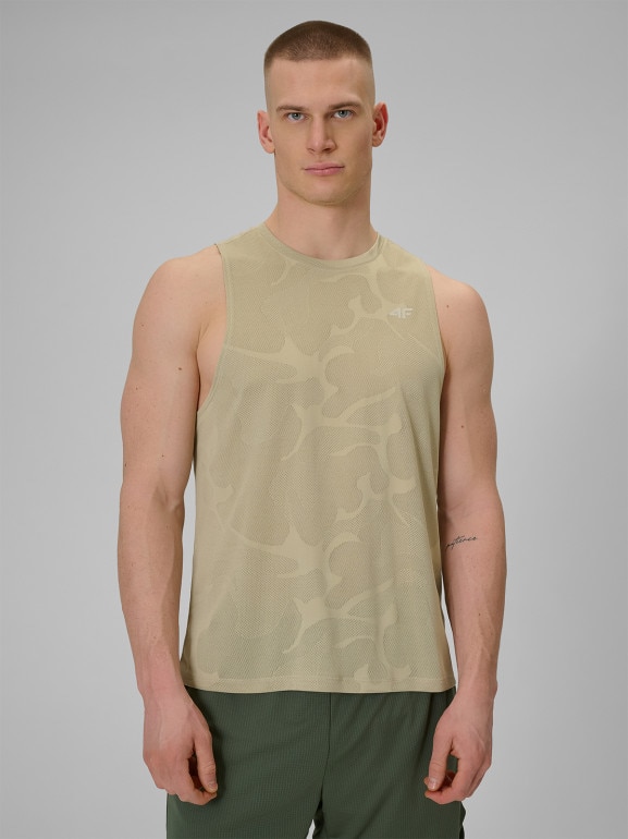 Męska koszulka treningowa bez rękawów 4F 4FWSS26TFSLM0877 - beżowa