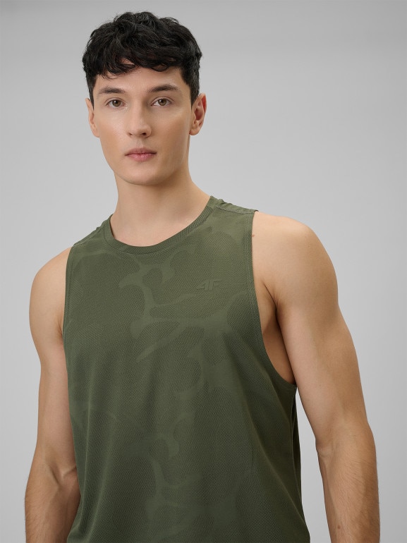 Męska koszulka treningowa bez rękawów 4F 4FWSS26TFSLM0877 - khaki
