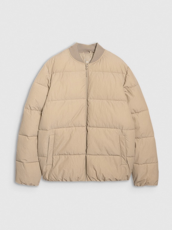 Męska kurtka puchowa pikowana 4F 4FWAW25TDJAM0709 - beżowa