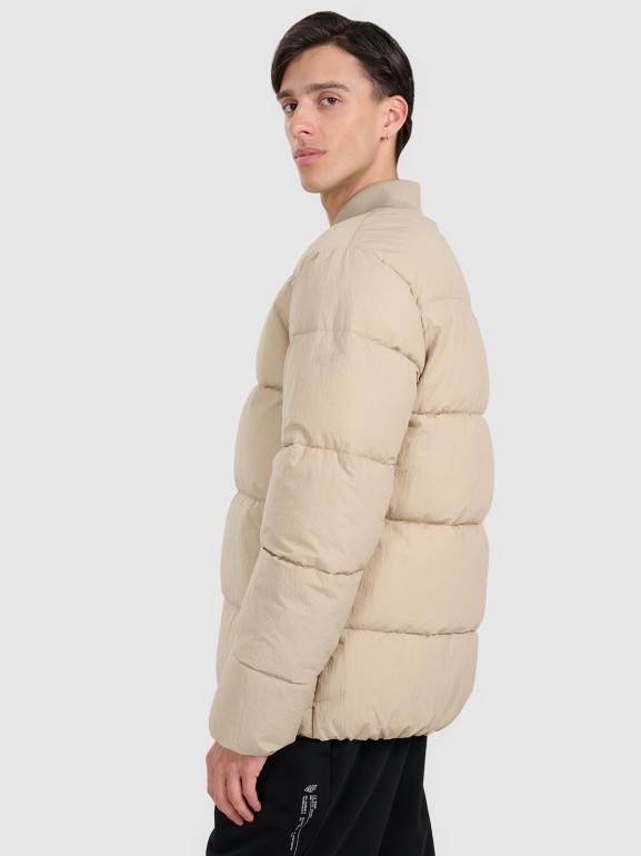 Męska kurtka puchowa pikowana 4F 4FWAW25TDJAM0709 - beżowa