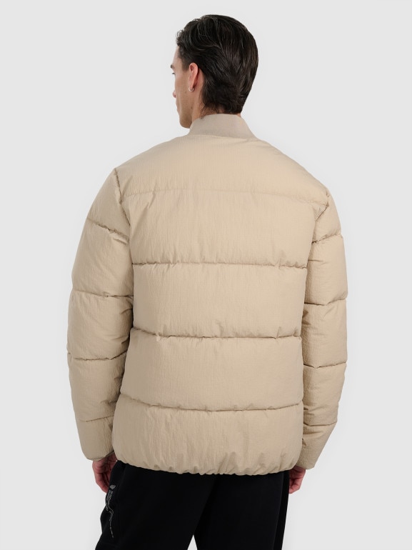 Męska kurtka puchowa pikowana 4F 4FWAW25TDJAM0709 - beżowa