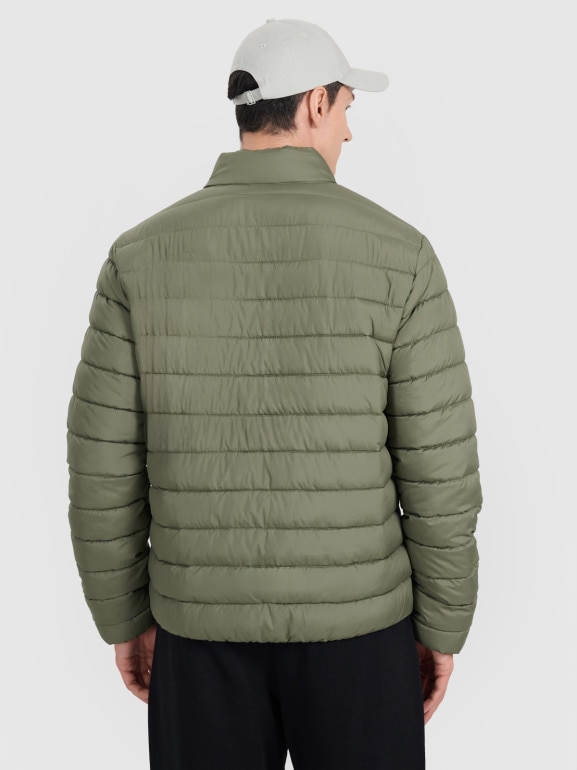 Męska kurtka puchowa pikowana 4F 4FWAW25TDJAM597 - oliwkowa