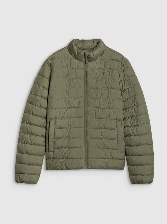 Męska kurtka puchowa pikowana 4F 4FWAW25TDJAM597 - oliwkowa