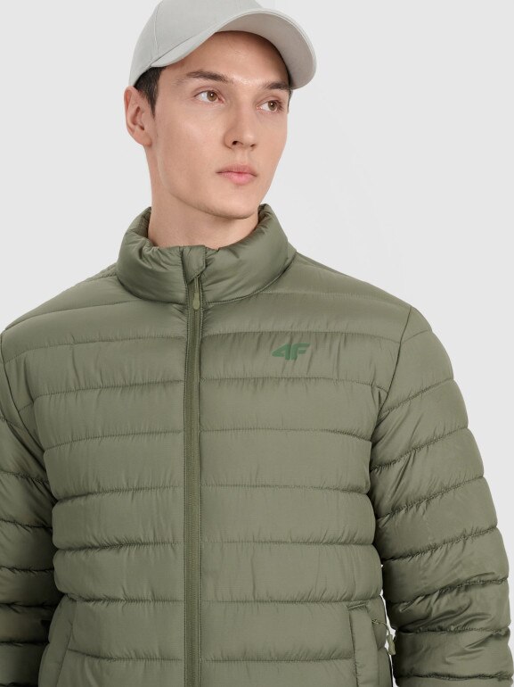 Męska kurtka puchowa pikowana 4F 4FWAW25TDJAM597 - oliwkowa
