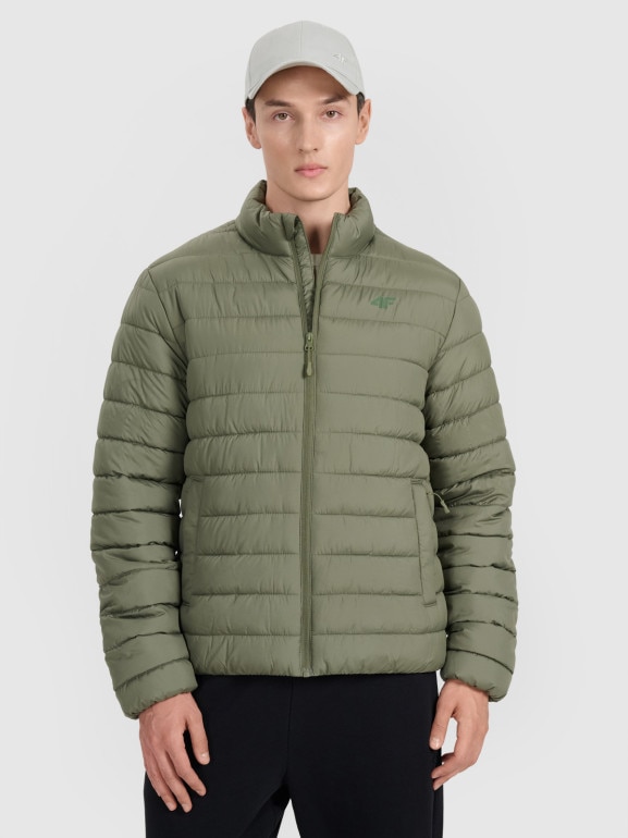 Męska kurtka puchowa pikowana 4F 4FWAW25TDJAM597 - oliwkowa