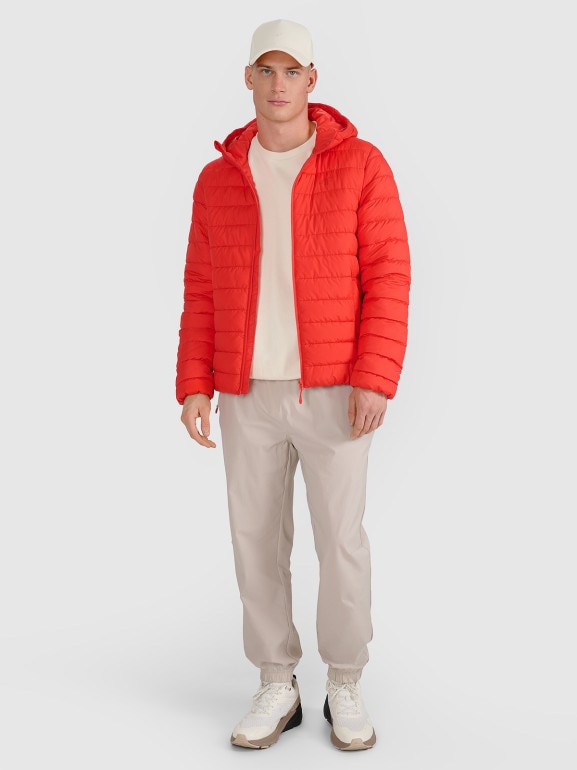 Męska kurtka puchowa pikowana 4F 4FWAW25TDJAM598 - czerwona