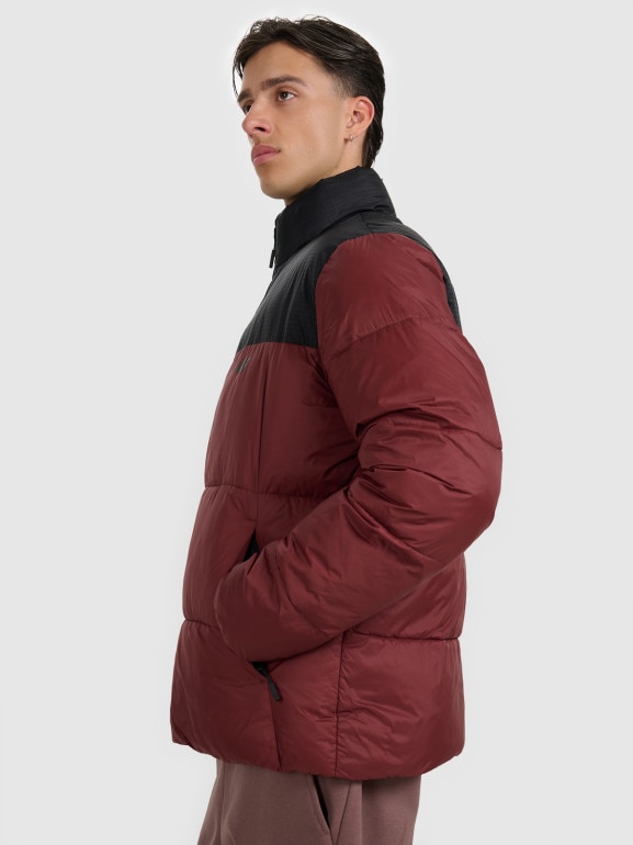 Męska kurtka puchowa pikowana 4F 4FWAW25TDJAM601 - bordowa
