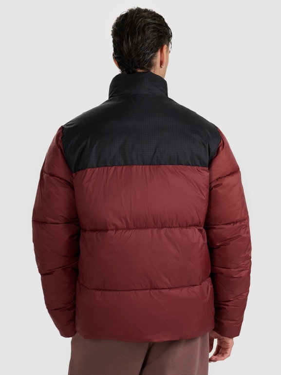 Męska kurtka puchowa pikowana 4F 4FWAW25TDJAM601 - bordowa