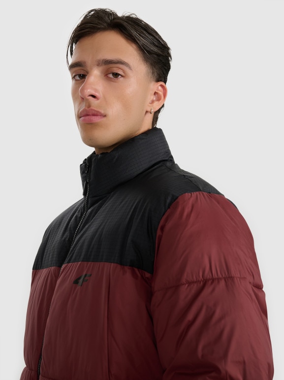 Męska kurtka puchowa pikowana 4F 4FWAW25TDJAM601 - bordowa