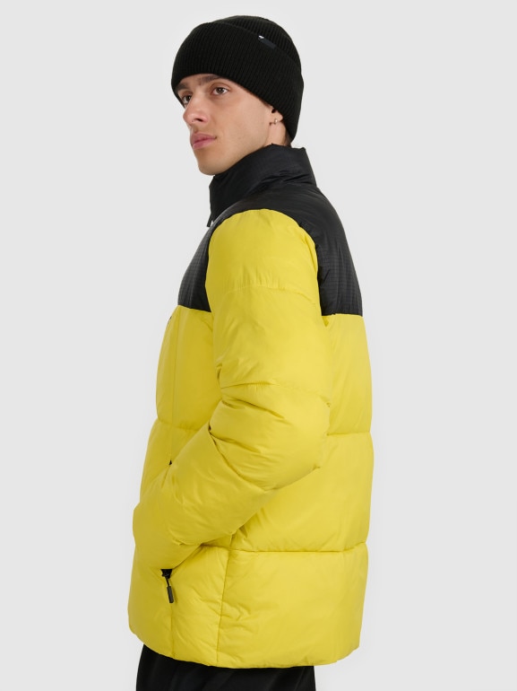 Męska kurtka puchowa pikowana 4F 4FWAW25TDJAM601 - żółta