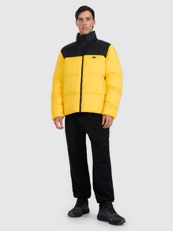 Męska kurtka puchowa pikowana 4F 4FWAW25TDJAM601 - żółta