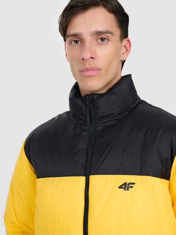 Męska kurtka puchowa pikowana 4F 4FWAW25TDJAM601 - żółta