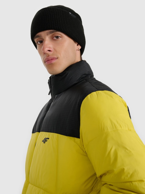 Męska kurtka puchowa pikowana 4F 4FWAW25TDJAM601 - żółta