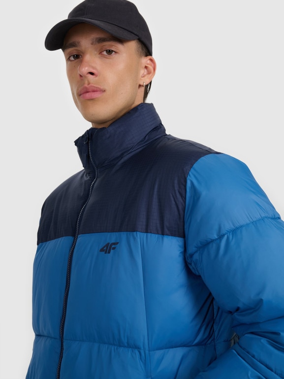 Męska kurtka puchowa pikowana 4F 4FWAW25TDJAM601 - niebieska