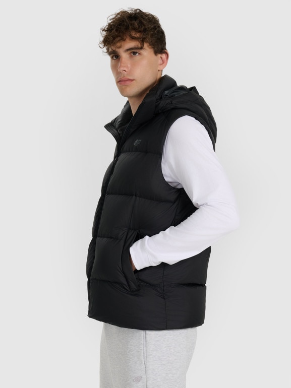 Męski bezrękawnik pikowany z puchem naturalnym 4F 4FWAW25TVJAM228 - czarny