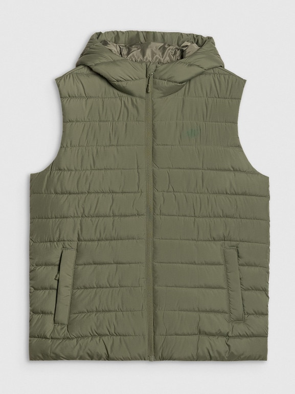 Męski bezrękawnik puchowy pikowany 4F 4FWAW25TVJAM225 - oliwkowy