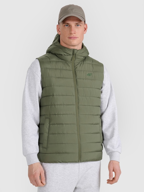 Męski bezrękawnik puchowy pikowany 4F 4FWAW25TVJAM225 - oliwkowy
