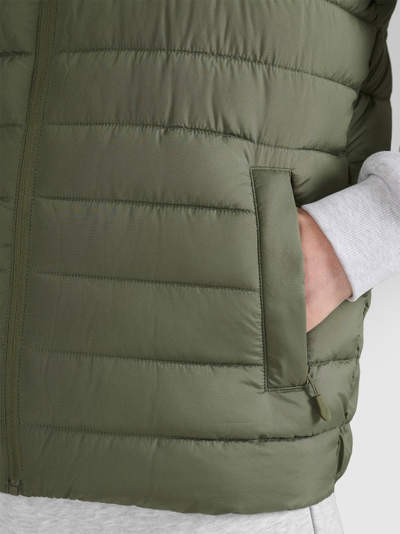 Męski bezrękawnik puchowy pikowany 4F 4FWAW25TVJAM225 - oliwkowy