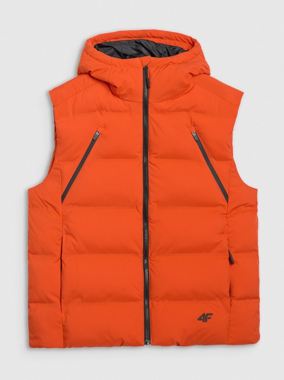 Męski bezrękawnik puchowy pikowany 4F 4FWAW25TVJAM226 - pomarańczowy