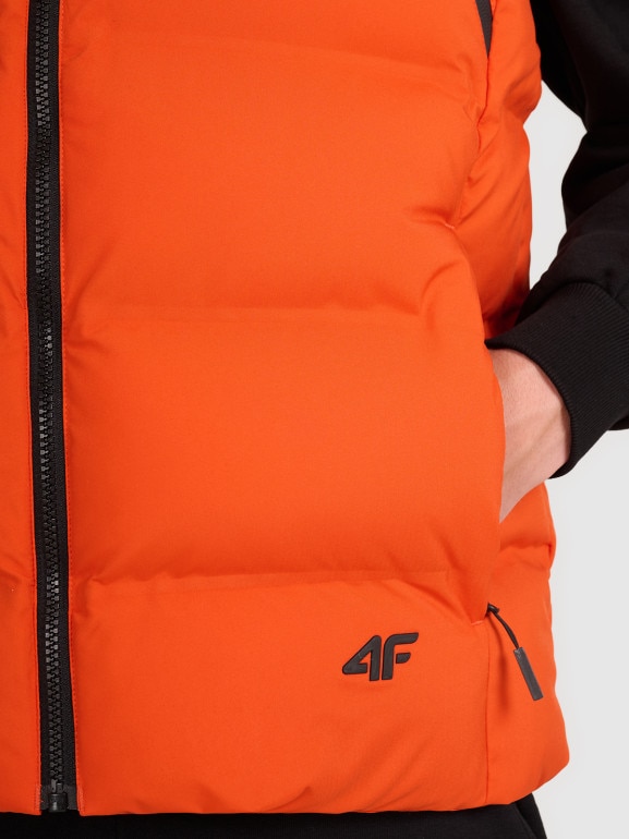 Męski bezrękawnik puchowy pikowany 4F 4FWAW25TVJAM226 - pomarańczowy