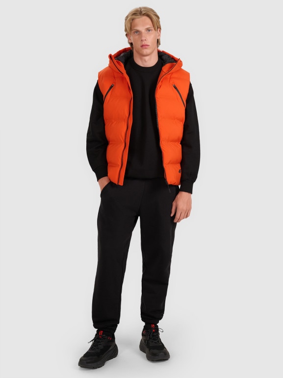 Męski bezrękawnik puchowy pikowany 4F 4FWAW25TVJAM226 - pomarańczowy
