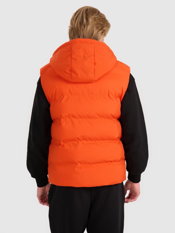 Męski bezrękawnik puchowy pikowany 4F 4FWAW25TVJAM226 - pomarańczowy