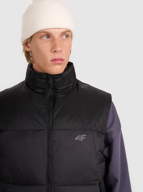 Męski bezrękawnik puchowy pikowany 4F 4FWAW25TVJAM229 - czarny