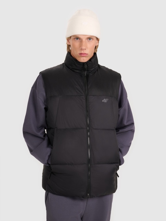 Męski bezrękawnik puchowy pikowany 4F 4FWAW25TVJAM229 - czarny