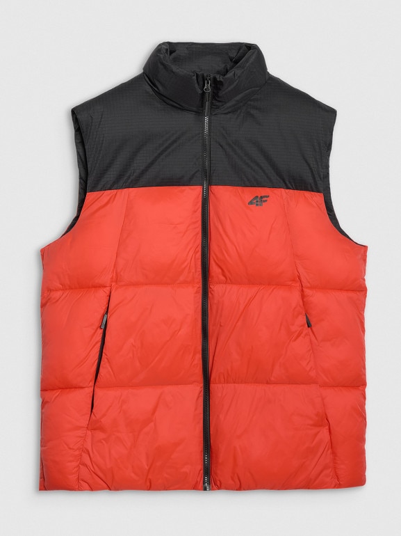 Męski bezrękawnik puchowy pikowany 4F 4FWAW25TVJAM229 - czerwony