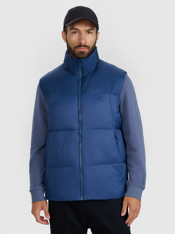 Męski bezrękawnik puchowy pikowany 4F 4FWAW25TVJAM229 - niebieski