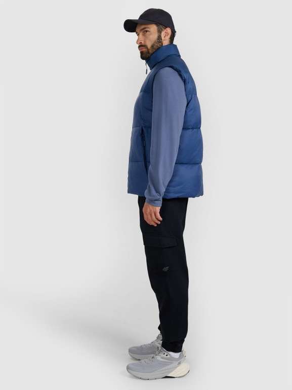 Męski bezrękawnik puchowy pikowany 4F 4FWAW25TVJAM229 - niebieski