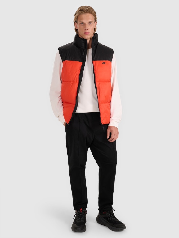 Męski bezrękawnik puchowy pikowany 4F 4FWAW25TVJAM229 - czerwony