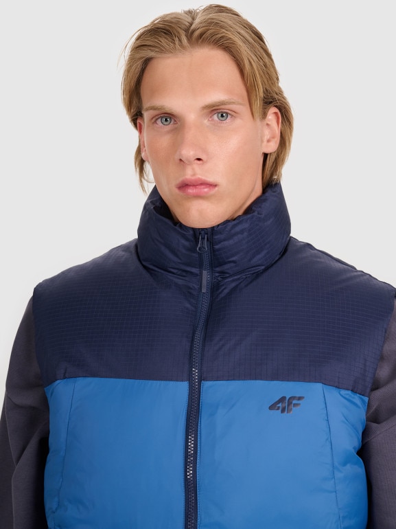 Męski bezrękawnik puchowy pikowany 4F 4FWAW25TVJAM229 - niebieski