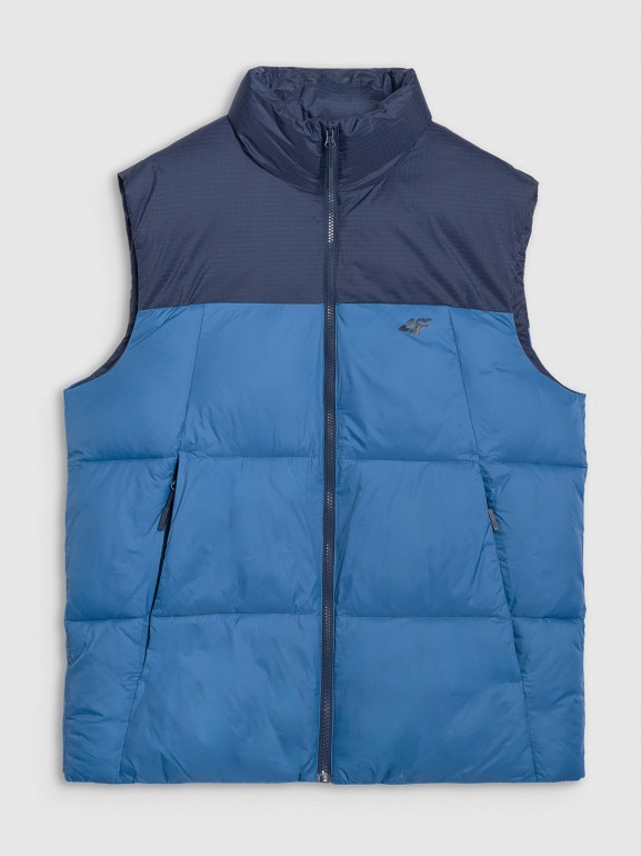 Męski bezrękawnik puchowy pikowany 4F 4FWAW25TVJAM229 - niebieski