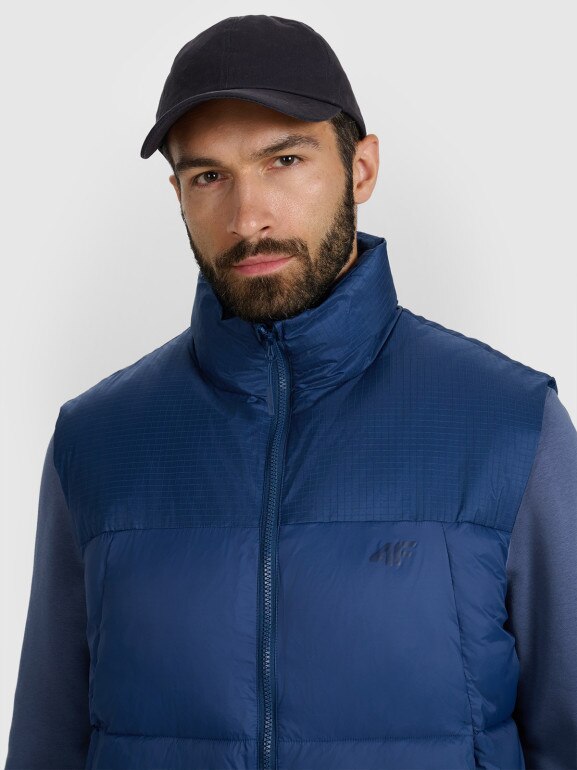 Męski bezrękawnik puchowy pikowany 4F 4FWAW25TVJAM229 - niebieski