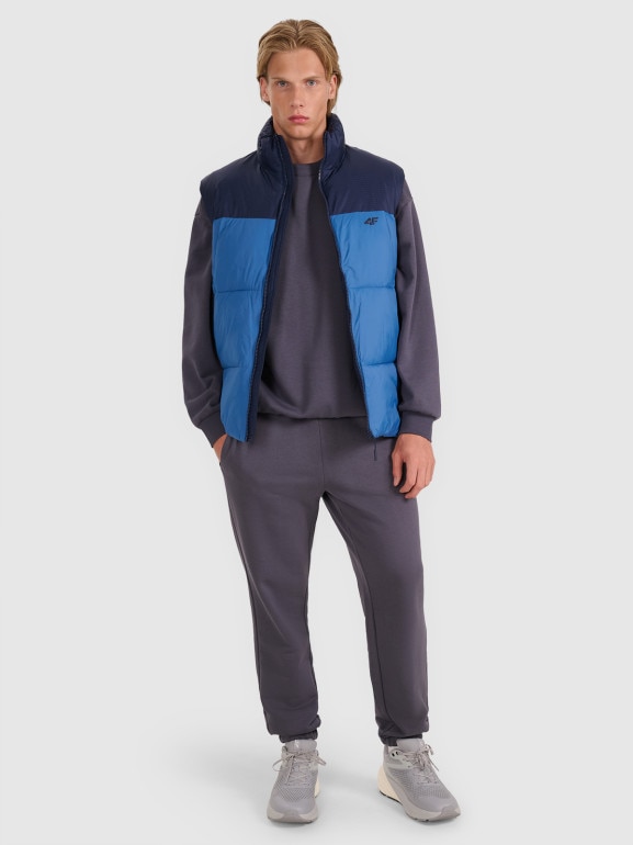 Męski bezrękawnik puchowy pikowany 4F 4FWAW25TVJAM229 - niebieski