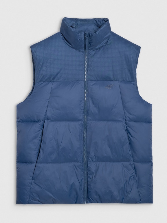 Męski bezrękawnik puchowy pikowany 4F 4FWAW25TVJAM229 - niebieski