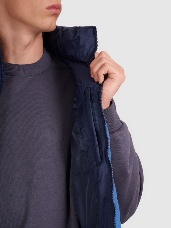 Męski bezrękawnik puchowy pikowany 4F 4FWAW25TVJAM229 - niebieski