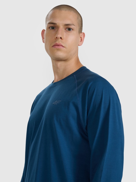 Męski longsleeve basic 4F 4FWAW25TLONM474 - granatowy
