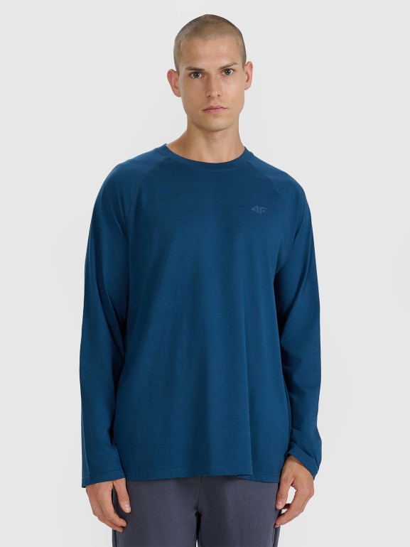Męski longsleeve basic 4F 4FWAW25TLONM474 - granatowy