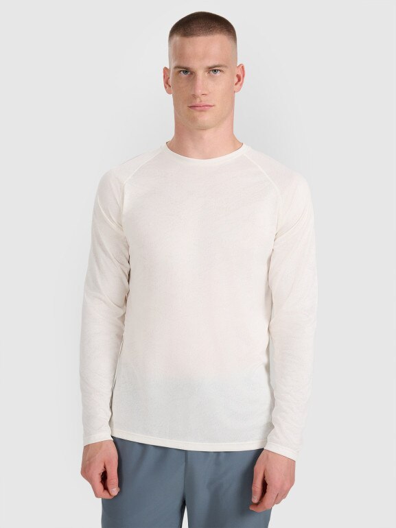 Męski longsleeve do biegania 4F 4FWAW25TFLOM413 - biały