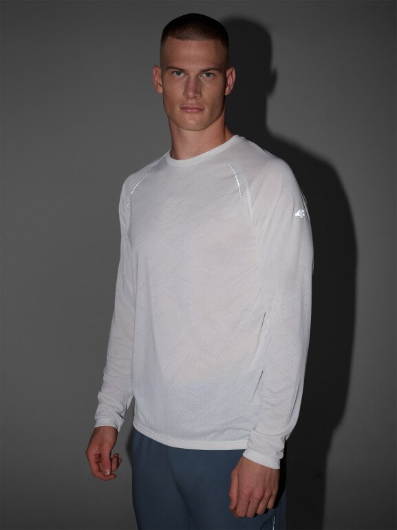 Męski longsleeve do biegania 4F 4FWAW25TFLOM413 - biały